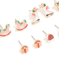 Kids Gold Ice Skate & Present Earrings 6-Pack - link has visual effect only