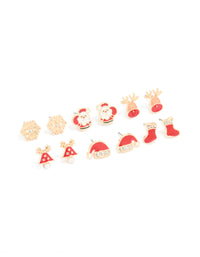 Kids Gold Red Santa & Stocking Earrings 6-Pack - link has visual effect only