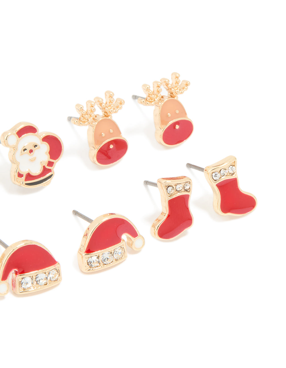 Kids Gold Red Santa & Stocking Earrings 6-Pack