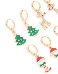 Kids Gold Candy Cane & Red Nosed Reindeer Huggie Earrings 4-Pack - link has visual effect only