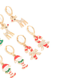 Kids Gold Candy Cane & Red Nosed Reindeer Huggie Earrings 4-Pack - link has visual effect only
