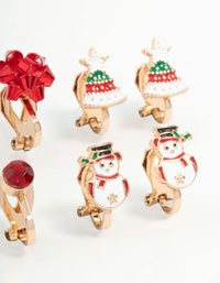 Kids Snowmen & Bells Clip On Earrings 5-Pack - link has visual effect only