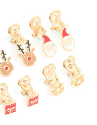 Kids Gold Present & Santa Clip On Earrings 5-Pack - link has visual effect only