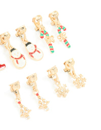Kids Gold Stocking & Snowman Clip On Earrings 6-Pack - link has visual effect only