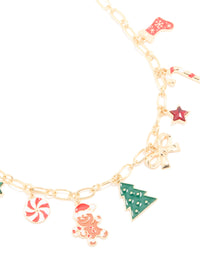 Kids Gold Gingerbread Man & Candy Cane Charm Necklace - link has visual effect only