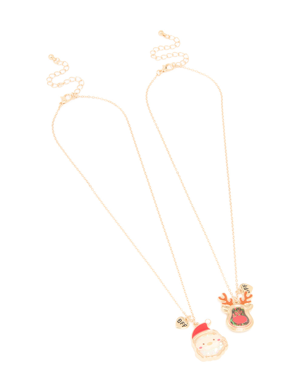 Kids Gold Santa & Reindeer Shaker Necklace 2-Pack