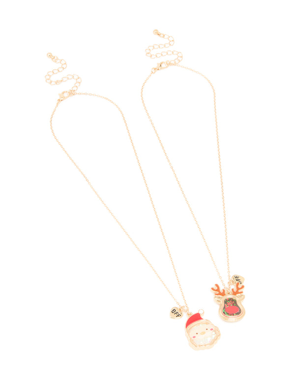 Kids Gold Santa & Reindeer Shaker Necklace 2-Pack