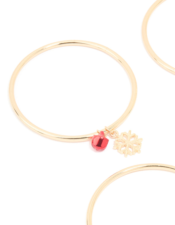 Kids Gold Festive Pudding & Snowman Bangles 4-Pack