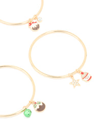 Kids Gold Festive Pudding & Snowman Bangles 4-Pack - link has visual effect only