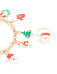 Kids Gold Santa Ring & Festive Charm Bracelet Pack - link has visual effect only