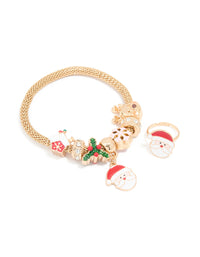Kids Gold Santa Charm Bracelet & Ring - link has visual effect only