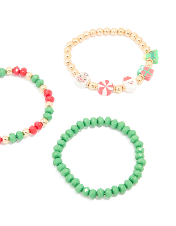 Kids Beaded Santa & Festive Stretch Bracelets 5-Pack