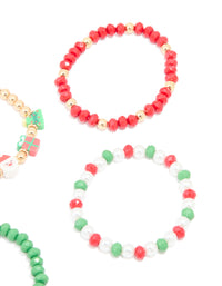Kids Beaded Santa & Festive Stretch Bracelets 5-Pack - link has visual effect only