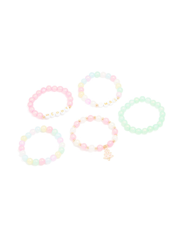 Kids Beaded Merry & Festive Tree Stretch Bracelets 5-Pack