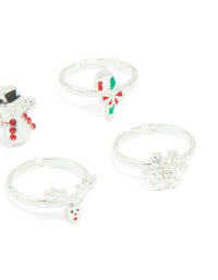 Kids Silver Gingerbread Man & Snowflake Adjustable Rings 6-Pack - link has visual effect only