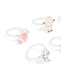 Kids Silver Santa & Winter Gloves Rings 6-Pack - link has visual effect only