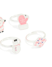 Kids Silver Santa & Winter Gloves Rings 6-Pack - link has visual effect only