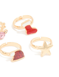 Kids Reindeer & Gold Star Rings 6-Pack - link has visual effect only