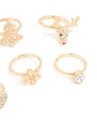 Kids Gold Diamante Reindeer & Snowflake Rings 6-Pack - link has visual effect only