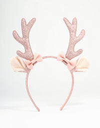 Kids Pink Fabric Reindeer Antler Headband - link has visual effect only