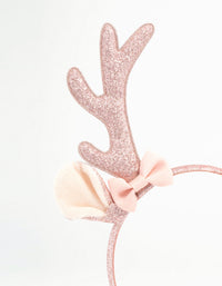 Kids Pink Fabric Reindeer Antler Headband - link has visual effect only