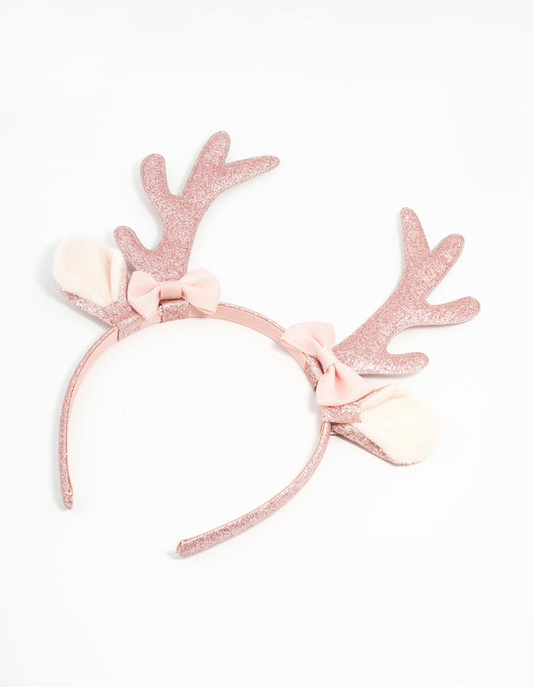 Kids Pink Fabric Reindeer Antler Headband