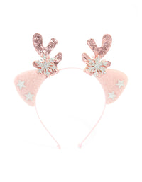 Kids Pink Snowflake & Reindeer Antler Headband - link has visual effect only