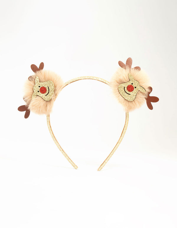 Kids Fabric Reindeer Pom Pom Headband