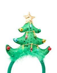 Kids Green Fabric Festive Tree Headband - link has visual effect only