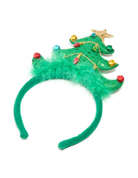 Kids Green Fabric Festive Tree Headband - link has visual effect only