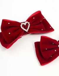 Kids Festive Fabric Heart Bow Clips 2-Pack - link has visual effect only