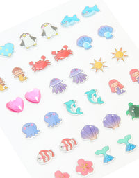 Kids Pastel Sea Themed Stick-On Earrings Set - link has visual effect only