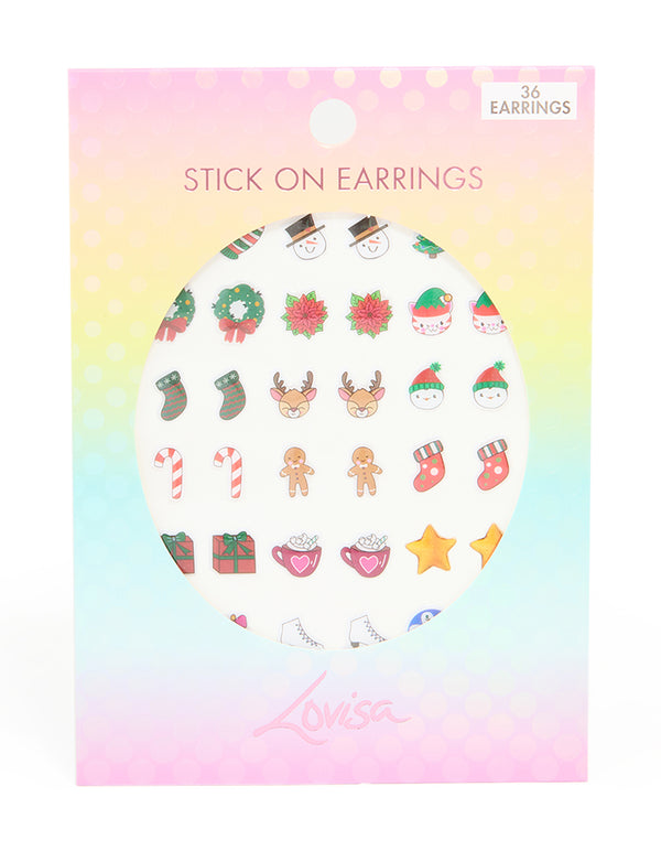 Kids Xmas Stick On Earrings Set