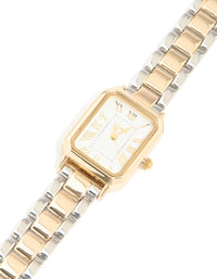Mixed Metals Rectangle Roman Numeral Watch - link has visual effect only