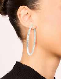Silver Criss Cross Textured Medium Hoop Earrings - link has visual effect only