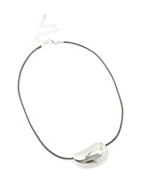 Silver Pebble Cord Medium Pendant Necklace - link has visual effect only