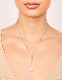 Silver Diamante Cup Chain Pearl Y-Necklace - link has visual effect only