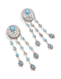 Antique Silver Blue Circle Drop Earrings - link has visual effect only