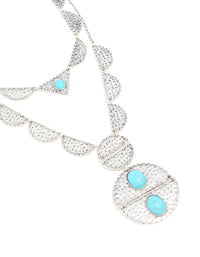Antique Silver Textured Blue Circle Layered Necklace - link has visual effect only