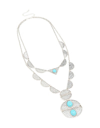Antique Silver Textured Blue Circle Layered Necklace - link has visual effect only
