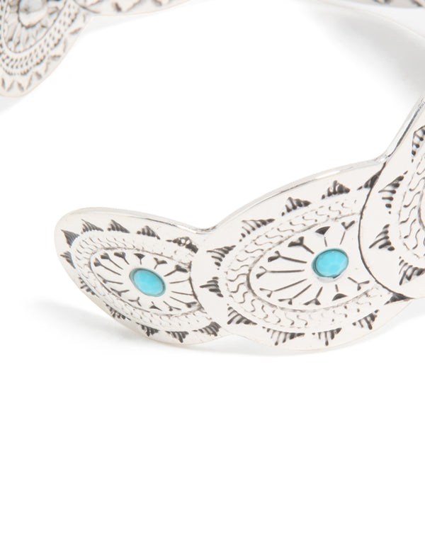 Antique Silver Blue Circle Molten Wrist Cuff