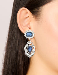 Silver Gunmetal Blue Diamante Pear Drop Earrings - link has visual effect only