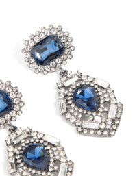 Silver Gunmetal Blue Diamante Pear Drop Earrings - link has visual effect only