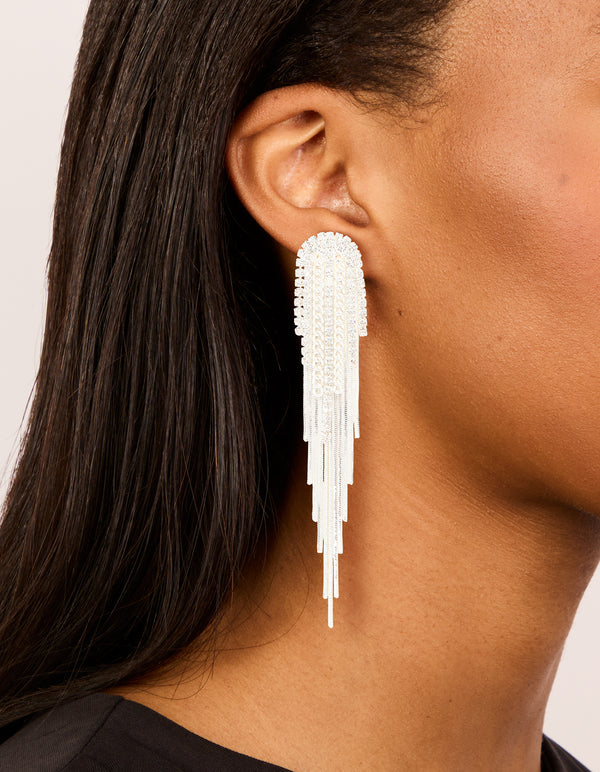 Silver Diamante Multi-Chain Drop Earrings
