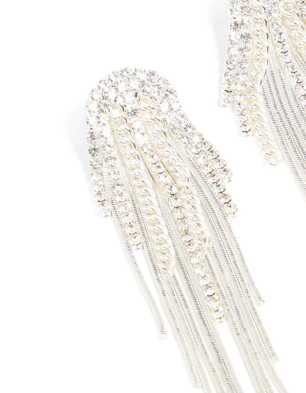 Silver Diamante Multi-Chain Drop Earrings