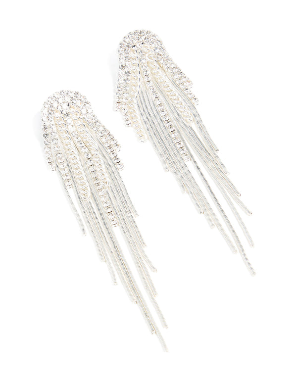 Silver Diamante Multi-Chain Drop Earrings