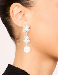 Silver Pearl Diamante Pear Drop Earrings - link has visual effect only