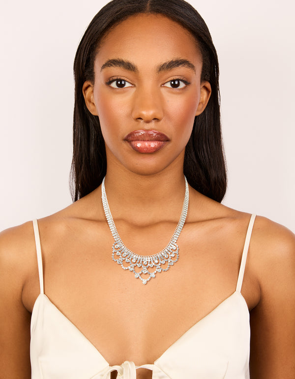 Silver Diamante Princess Statement Necklace