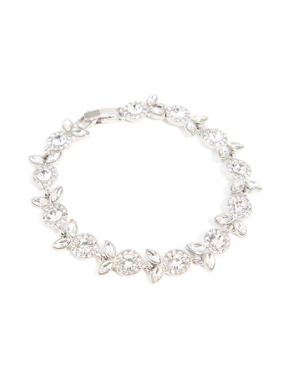 Silver Diamante Floral Leaf Bracelet