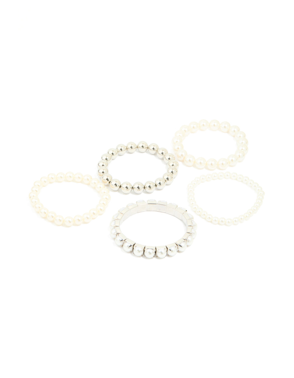 Silver Multi Pearl & Beaded Bracelets 5-Pack